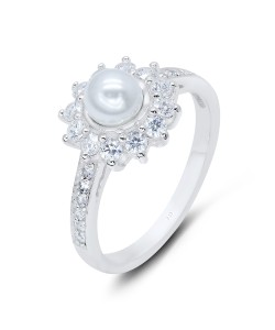 5mm Pearl With CZ Silver Ring NSR-2895